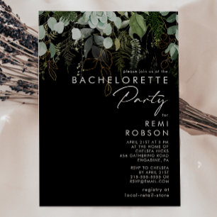 Greenery en Gold Leaf Black Bachelorette Party Kaart