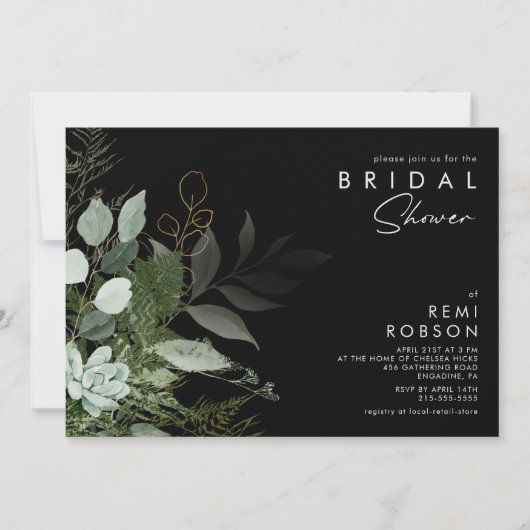 Greenery en Gold Leaf Black | VRIJGEZELLENFEEST Kaart (Voorkant)