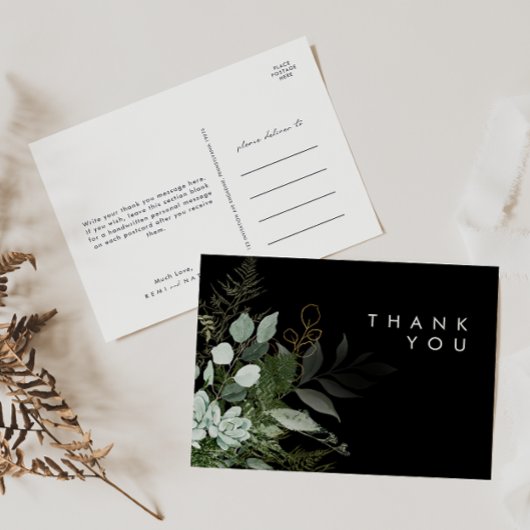 Greenery en Gold Leaf Black Wedding Hartelijk dank Briefkaart