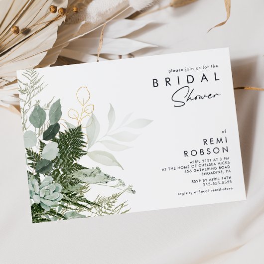 Greenery en Gold Leaf Bridal Shower Kaart