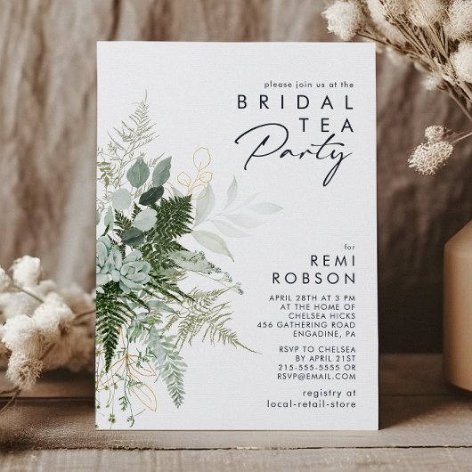 Greenery en Gold Leaf Bridal Tea Party Invitation Kaart
