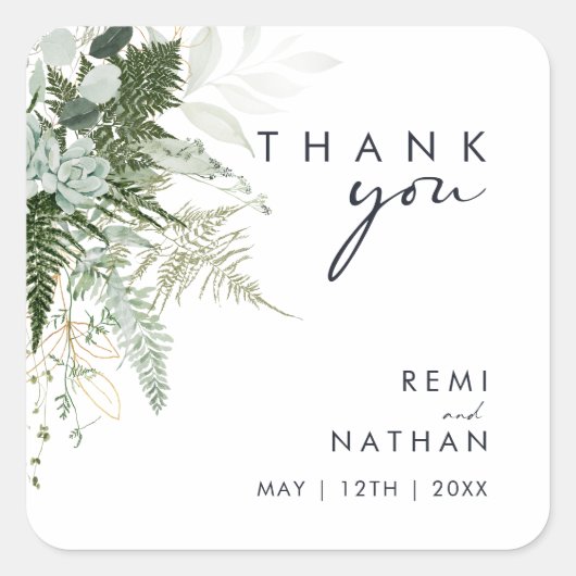 Greenery en Gold Leaf Dank je wel Wedding Sticker (Voorkant)