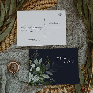 Greenery en Gold Leaf Dark Navy Weddenschap Hartel Briefkaart