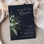 Greenery en Gold Leaf Dark Navy Wedding Reception Kaart