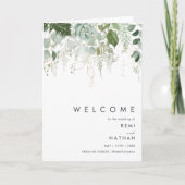 Greenery en Gold Leaf Folded Wedding Program Programma (Voorkant)