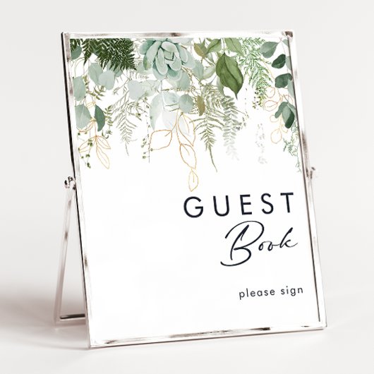 Greenery en Gold Leaf Guest Book Sign Poster