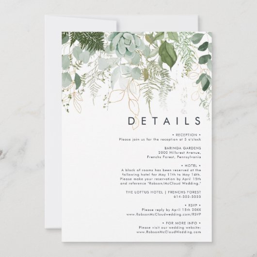 Greenery en Gold Leaf in één bruiloft Kaart (Achterkant)