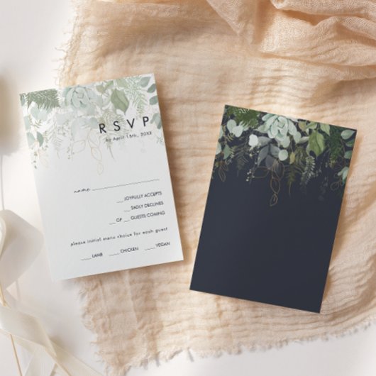 Greenery en Gold Leaf Navy Menu Keuze RSVP-kaart