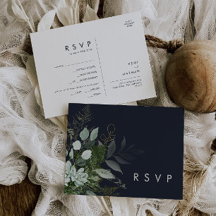 Greenery en Gold Leaf Navy Menu Keuze RSVP-kaart