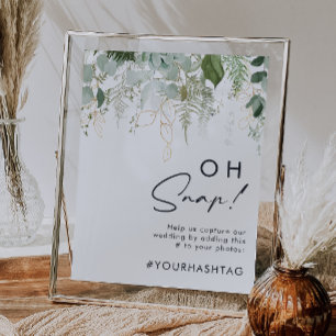 Greenery en Gold Leaf Oh Snap Hashtag Poster