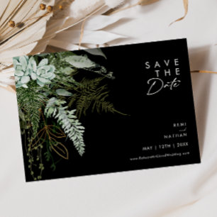 Greenery en Gold Leaf Script Black Horizontal Save The Date
