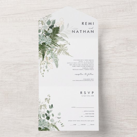 Greenery en Gold Leaf Simple Seal en Send All In One Uitnodiging (Binnen)