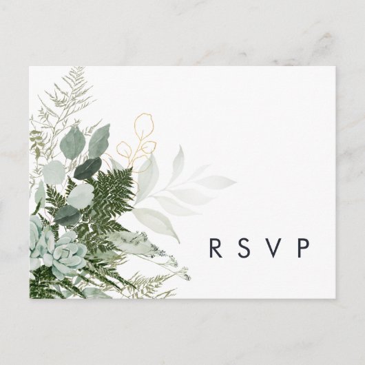 Greenery en Gold Leaf Song Request RSVP-kaart Briefkaart (Voorkant)