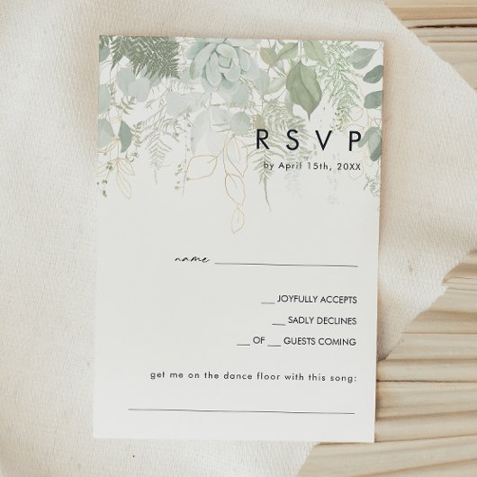 Greenery en Gold Leaf Song Request RSVP-kaart RSVP Kaartje