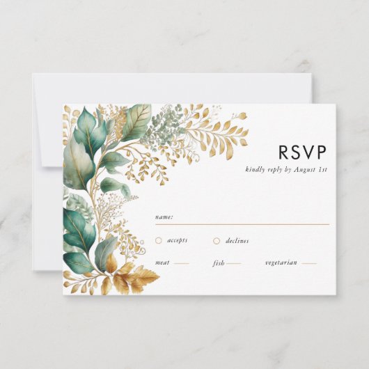Greenery en Gold Leaf Square Sage RSVP-kaart RSVP Kaartje (Voorkant)
