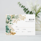 Greenery en Gold Leaf Square Sage RSVP-kaart RSVP Kaartje (Staand voorkant)
