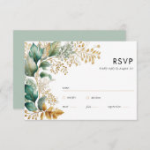 Greenery en Gold Leaf Square Sage RSVP-kaart RSVP Kaartje (Voorkant / Achterkant)
