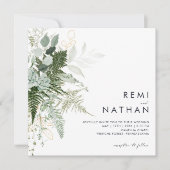 Greenery en Gold Leaf Square Wedding Invitation Kaart (Voorkant)