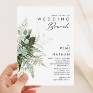 Greenery en Gold Leaf Wedding Brunch Invitation Kaart