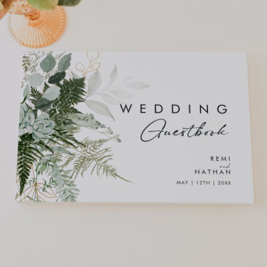 Greenery en Gold Leaf Wedding Guest Book Gastenboek