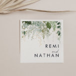 Greenery en Gold Leaf Wedding Napkins Servet<br><div class="desc">We ontwierpen deze groene en gouden bladbruidservetten om je eenvoudige maar elegante boho receptie te voltooien. Het is voorzien van modern groen en wit eucalyptusblad, vruchtensap, een succulente bloem en minimale gouden folie bladeren. Deze elementen geven het gevoel van een grillig waterverf betoverend bos, perfect voor elke rustige, boze bruiloft!...</div>