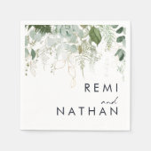 Greenery en Gold Leaf Wedding Napkins Servet (Voorkant)