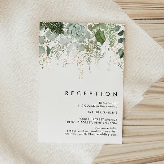 Greenery en Gold Leaf Wedding Reception Kaart
