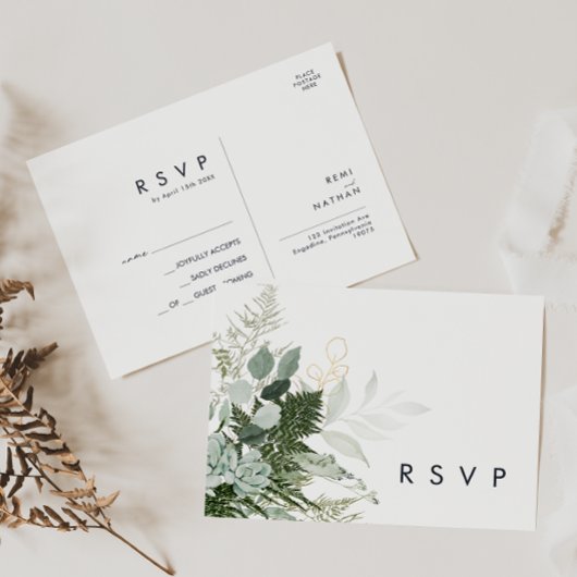 Greenery en Gold Leaf Wedding RSVP Briefkaart