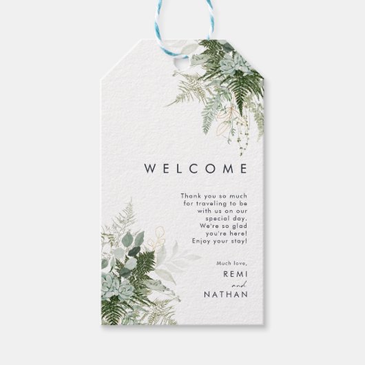 Greenery en Gold Leaf Wedding Welcome Gift Labels Cadeaulabel (Voorkant)