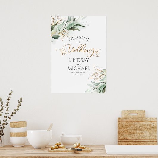 Greenery en Gold Leaves Dreamweaver Wedding Welcom Poster (Keuken)