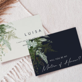 Greenery en Gold | Navy Matron of Honor Kaart