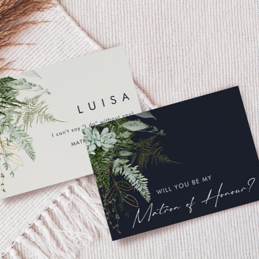 Greenery en Gold | Navy Matron of Honor Kaart