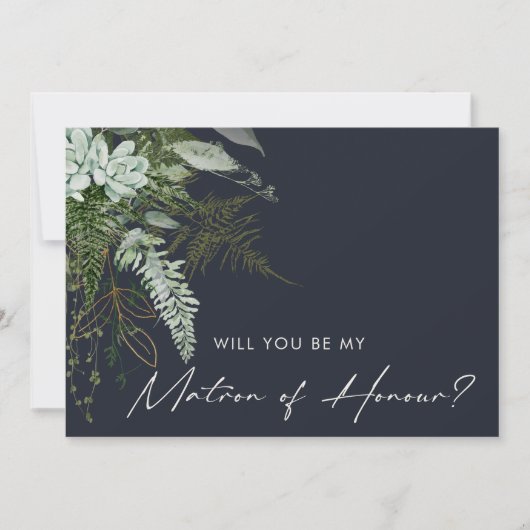 Greenery en Gold | Navy Matron of Honor Kaart (Voorkant)