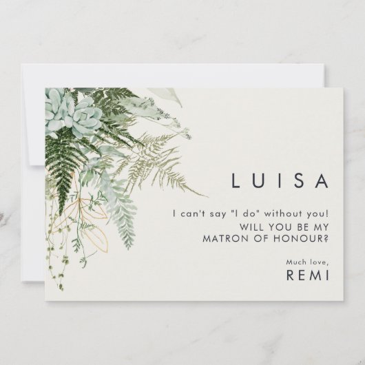 Greenery en Gold | Navy Matron of Honor Kaart (Achterkant)