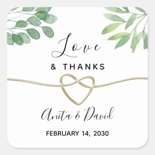 Greenery en Gold Wedding Favor Vierkante Sticker (Voorkant)