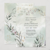 Greenery en Gold Wedding Kaart (Voorkant / Achterkant)