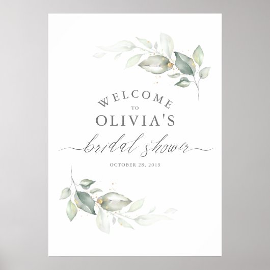 Greenery en Gold Wreath Elegant Vrijgezellenfeest Poster (Voorkant)