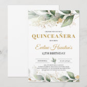 Greenery en goudbladeren eucalyptus quinceanera kaart (Voorkant / Achterkant)