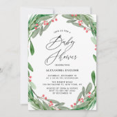 Greenery en Holly Wreath Winter Baby shower Kaart (Voorkant)