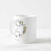 Greenery en Navy Leaves Wreath Maid of Honor Koffiemok (Voorkant links)