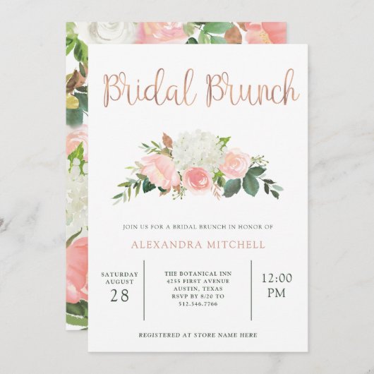 Greenery en Pink Floral | Bridal Brunch Kaart (Voorkant / Achterkant)