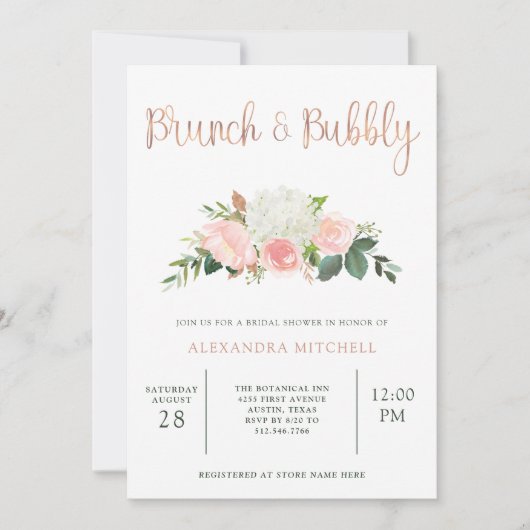 Greenery en Pink Floral | Brunch & Bubble Kaart (Voorkant)