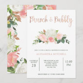 Greenery en Pink Floral | Brunch & Bubble Kaart (Voorkant / Achterkant)