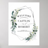 Greenery en Silver Geometric Lijst Wedding Poster (Voorkant)