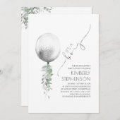 Greenery en Silver Glitter Balloon Baby shower Kaart (Voorkant / Achterkant)