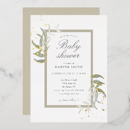 Greenery en tan Gold baby shower Folie Uitnodiging