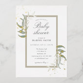 Greenery en tan Gold baby shower Folie Uitnodiging (Voorkant)