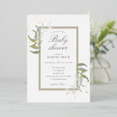 Greenery en tan Gold baby shower Folie Uitnodiging (Staand Voorkant)