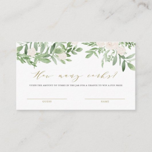 Greenery en White Flower Hoeveel Corks Game Kaart Plaatskaartje (Voorkant)