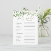 Greenery en White Flowers Baby Word Scramble Game Informatiekaartje (Staand voorkant)